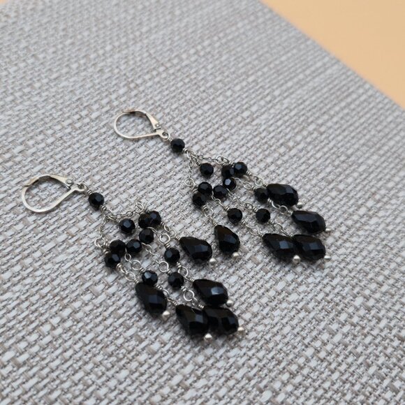 Sterling Silver Cute Black Crystal Dangle Earrings A5758 - Picture 3 of 6